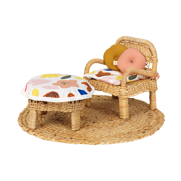 Tisch & Stuhl für Puppen aus Rattan