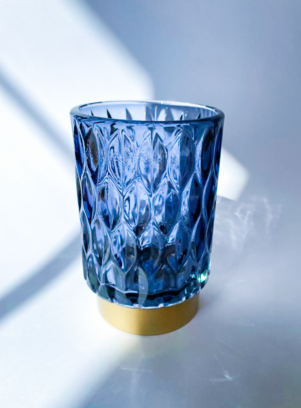 Teelichthalter blau mit Blattmuster