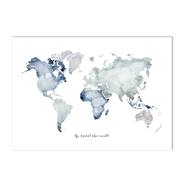 Kunstdruck Weltkarte "go travel the world" A3