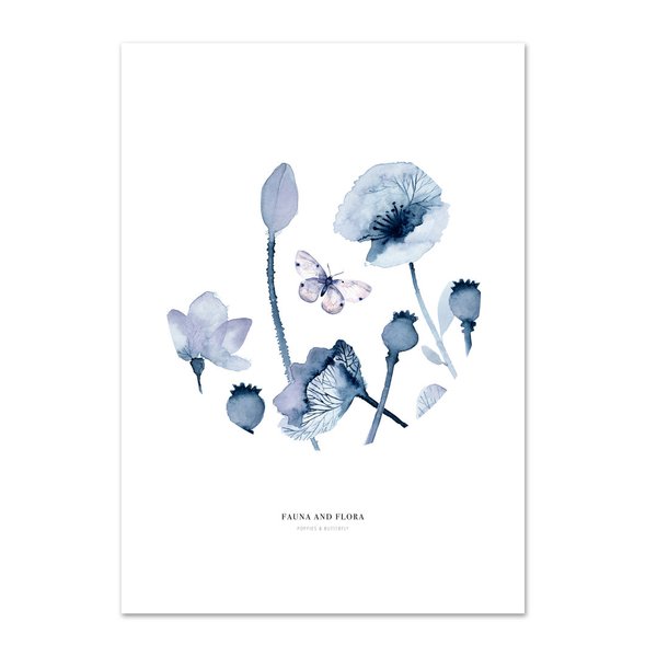 Kunstdruck Poppies & Butterfly A4