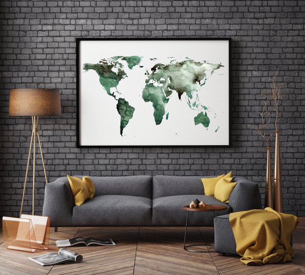 Kunstdruck green World Map A3